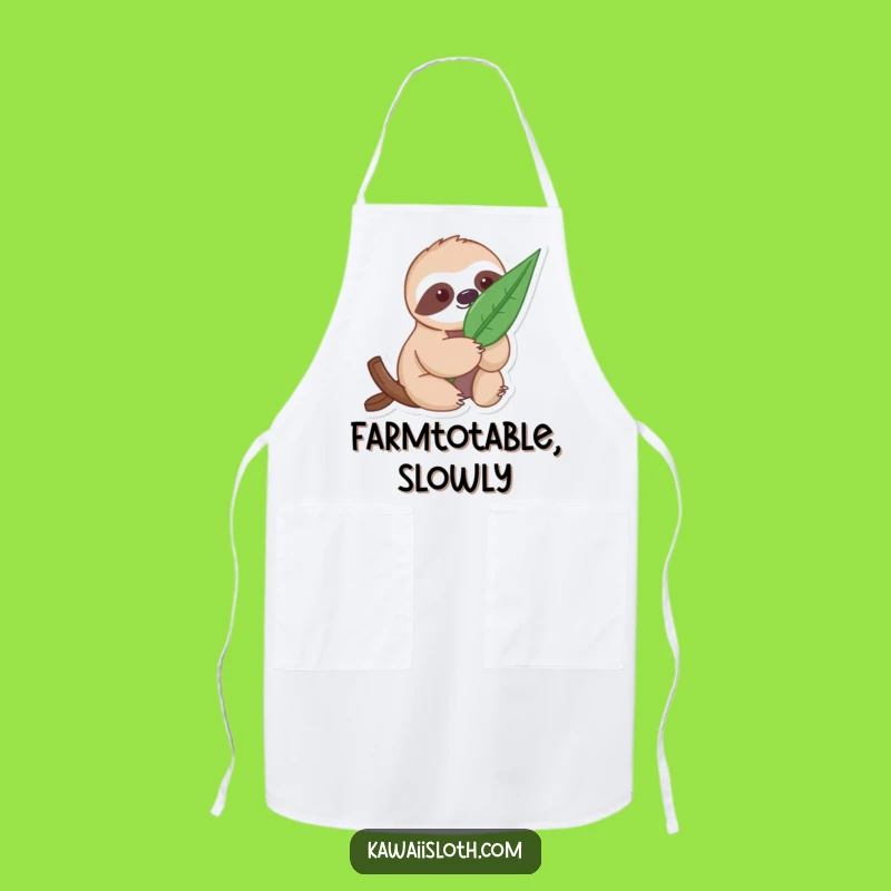 Funny Gentle Sloth Apron with Leaf - Kitchen Nature Companion