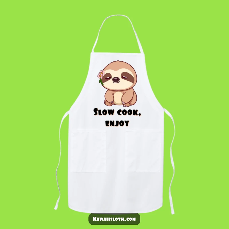 Funny Peaceful Sloth Apron with Flower - Cooking Comfort for Kitchenistas