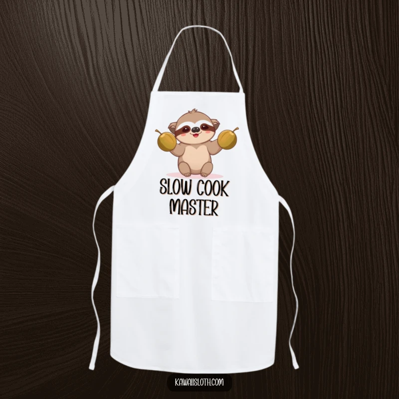 Funny sloth apron, comically juggling coconuts, showing tropical leisure, superb funny gift for cooks.
