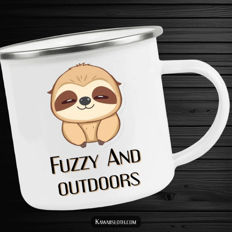 Funny blinking sloth camping mug, featuring a sloth slowly blinking with a warm glow, ideal for cozy outdoor moments.