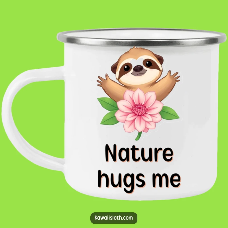 Funny Sloth Embracing Flower Camping Mug - Relaxed Trail Companion