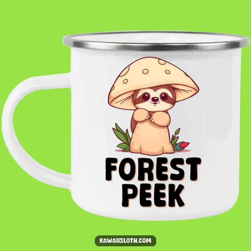 Funny Sloth Mushroom Peek Camping Mug: Outdoor Playfulness, Humorous Gift