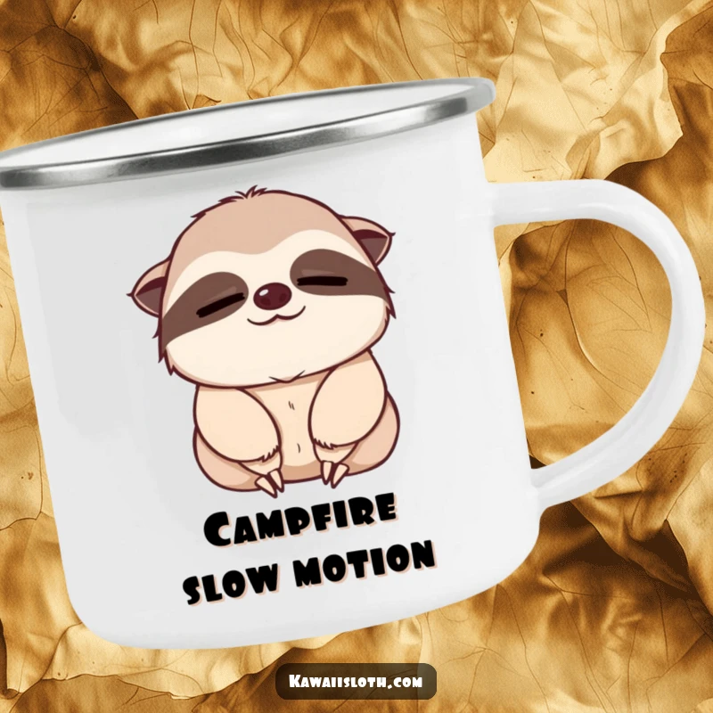 Funny camping mug featuring a sleepy sloth giving a slow, gentle nod, ready for relaxed outdoor adventures.