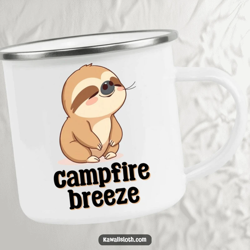 Funny camping mug with a peaceful sloth enjoying a gentle breeze, perfect for outdoor drinks with a serene touch.