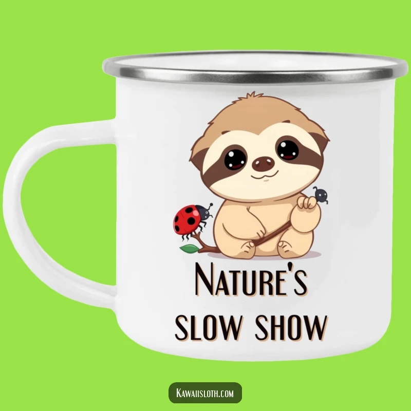 Funny Sloth Ladybug Enamel Camping Mug: Hilarious Outdoor Gift for Nature Watchers