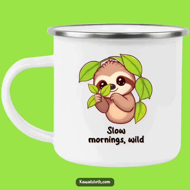 Funny Sloth Leaf Enamel Camping Mug: Hilarious Outdoor Gift for Adventure Lovers