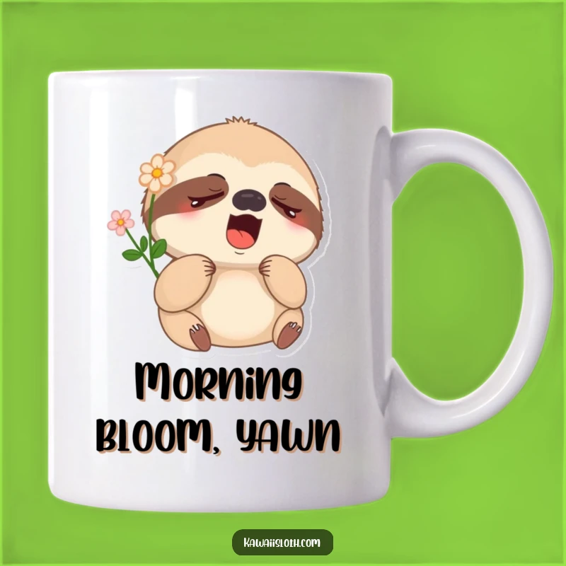 Funny Sleepy Sloth Mug - Deep Yawn and Flower for a Hilarious Morning Kickstart