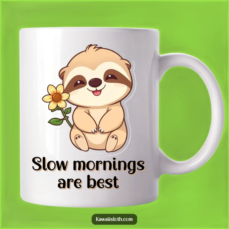 Funny Sloth Mug - Happy Flower Ear Sloth Waving Slowly Gift