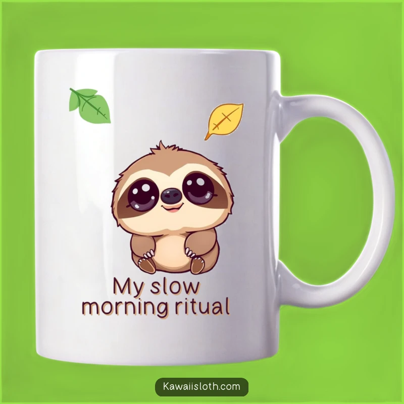 Funny Sloth Gentle Eyes Leaf Fall Mug, Perfect Humorous Gift for Slow Living Lovers