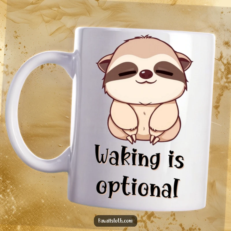 Funny mug featuring a sleepy-eyed sloth giving a slow, gentle nod, conveying peaceful agreement and ultimate relaxation.