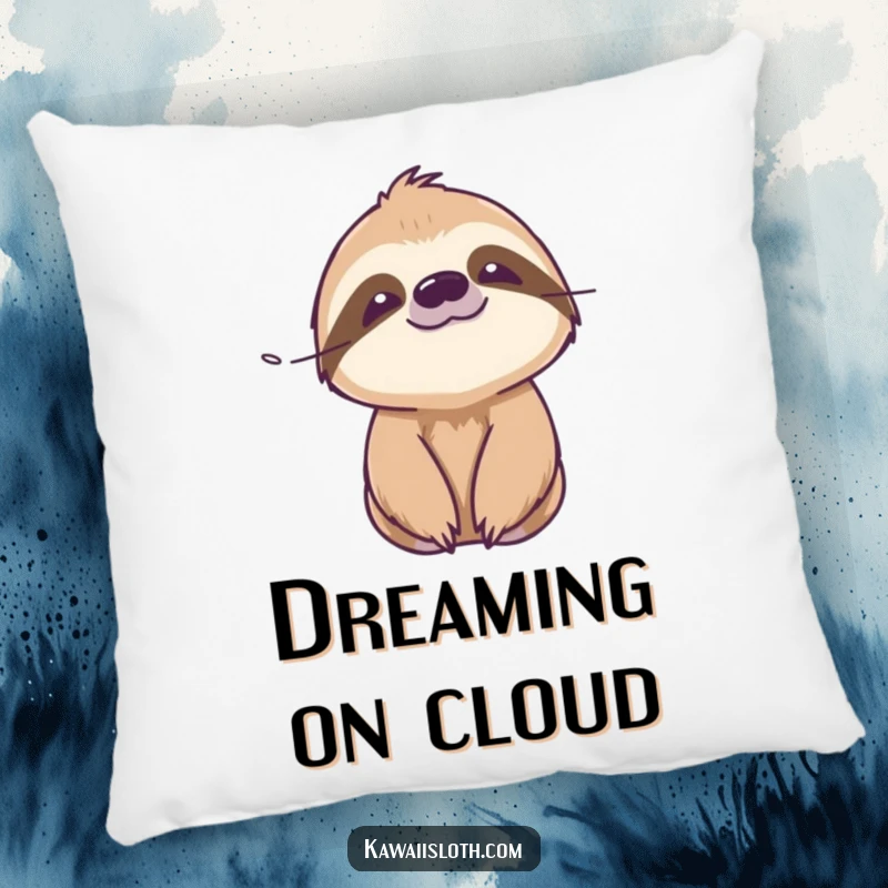 Funny serene sloth pillow showing a sloth with a peaceful expression enjoying a gentle breeze, perfect for decor.