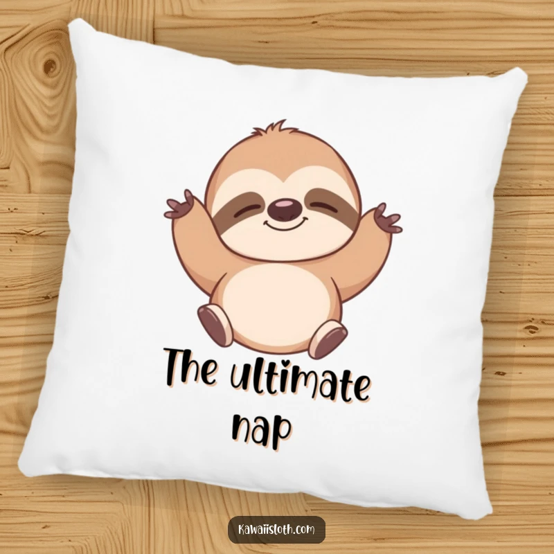 Funny pillow featuring a sloth stretching contentedly with a peaceful smile, adding cozy humor and relaxation. A great gift.