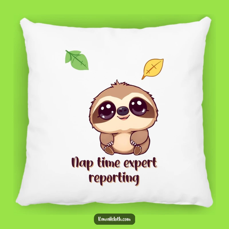 Funny Sloth Gentle Eyes Leaf Fall Pillow, Cozy Humorous Accent Gift for Relaxation