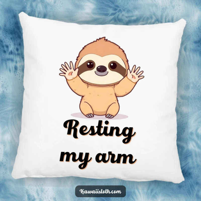 Funny pillow featuring a sloth slowly waving hello with a gentle, drawn-out motion, offering comfort and a humorous, kind vibe.