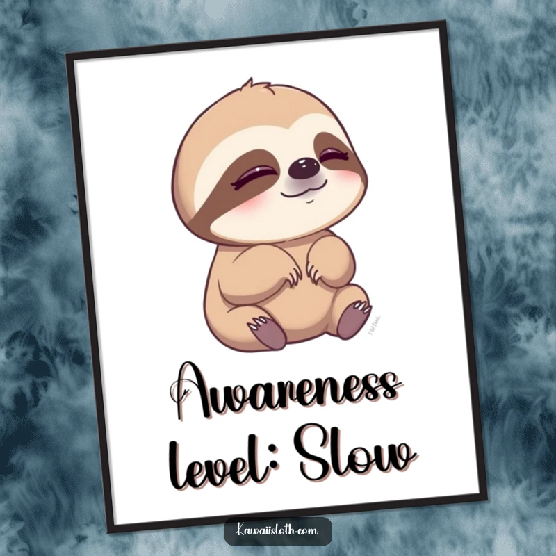 Funny digital art print of a sloth slowly blinking, ideal for instant peaceful and humorous decor.