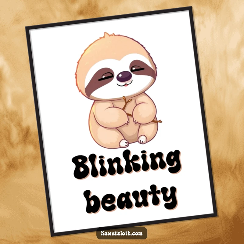 Funny sloth digital art, sloth with twigs in fur, slowly blinking in sunlight, humorous printable decor, perfect funny gift.