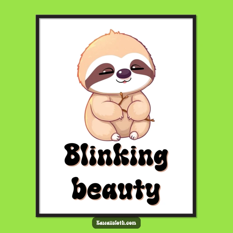 Funny Sloth Twig Digital Art - Sunlight Blink Print for Relaxed, Amusing Decor