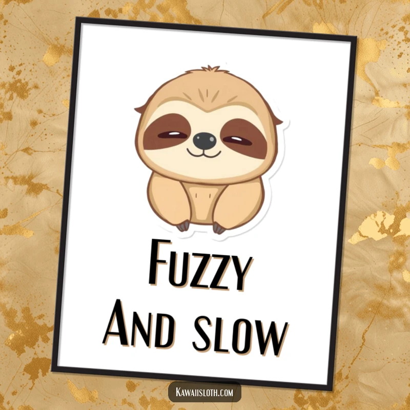 Funny blinking sloth digital art print, depicting a sloth slowly blinking with a radiating warm, fuzzy glow.
