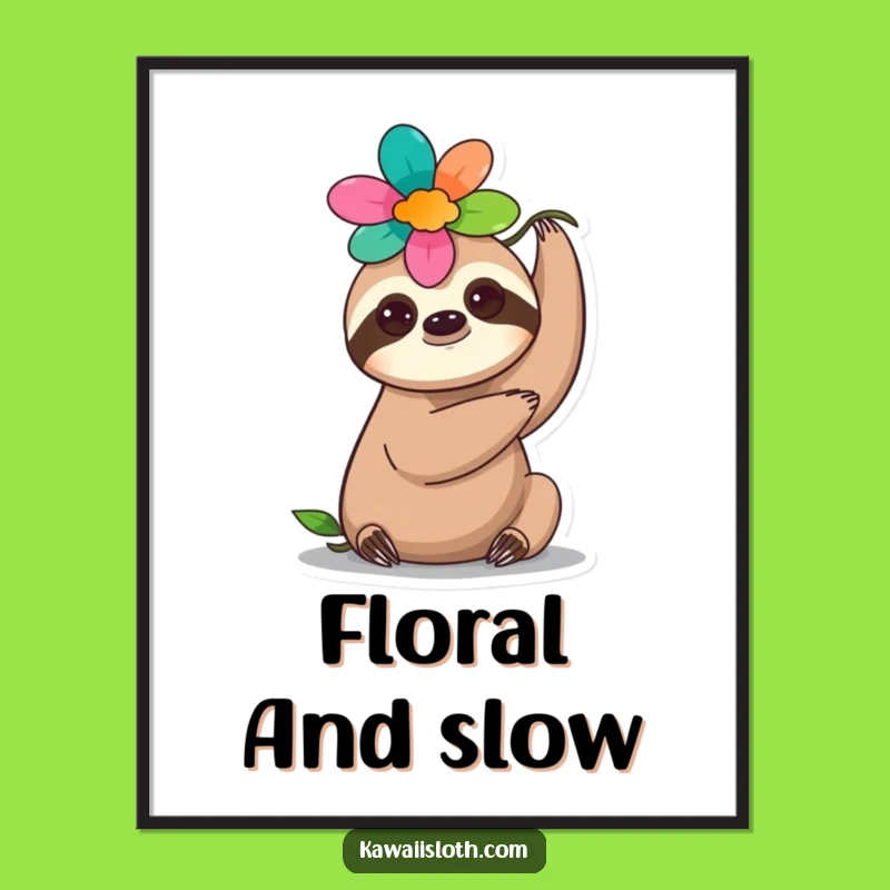 Funny Flower Sloth Digital Art - Graceful Head Balance, Perfect Funny Gift!