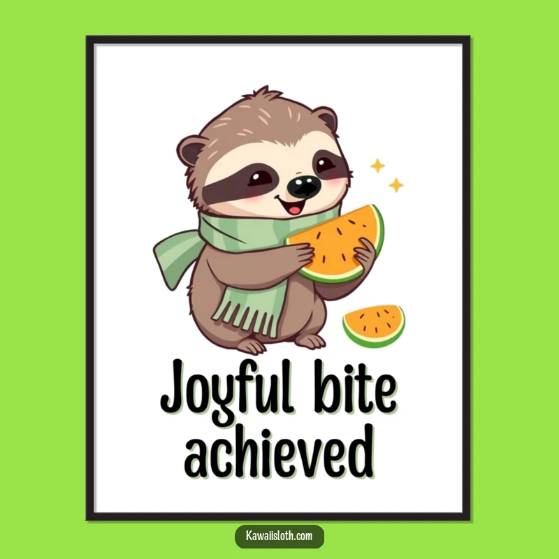 Funny Happy Sloth Fruit Digital Art: Instant Humorous Gift for Decor