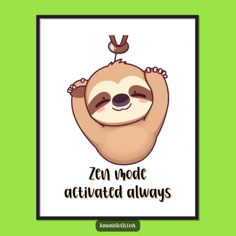 Funny Kawaii Sloth Digital Art: Relaxing & Hilarious Wall Decor Instant Download