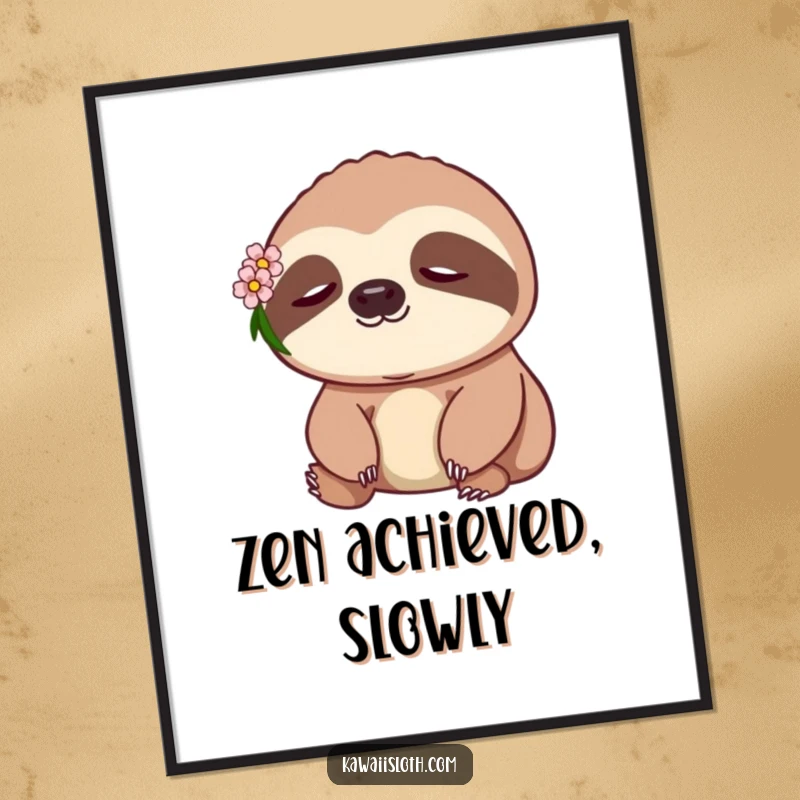Funny Sloth Digital Art Print: a peaceful sloth with a flower, ready to bring calm to any screen.