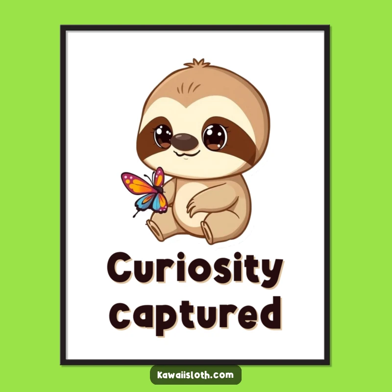 Funny Sloth Butterfly Watcher Digital Art: Instant Wonder for Walls!