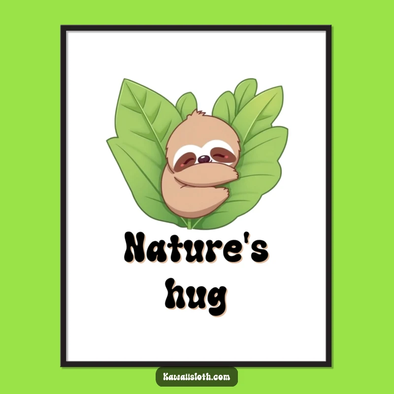Funny Sloth Hugging Plant Digital Art: Peaceful Nature Scene, Instant Funny Gift Download
