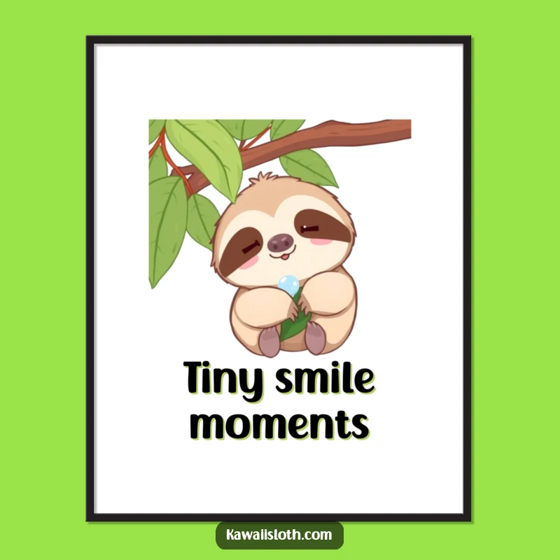 Funny Sloth Joy Digital Art - Tiny Smile Print for Peaceful, Amusing Decor