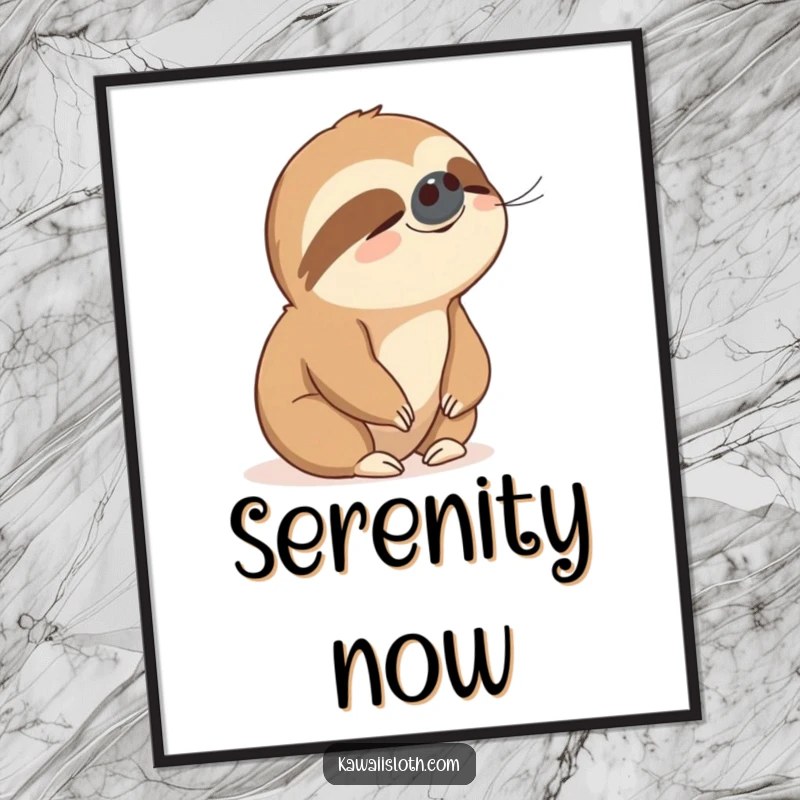 Funny digital art print of a sloth with a peaceful expression enjoying a gentle breeze, creating a tranquil mood.