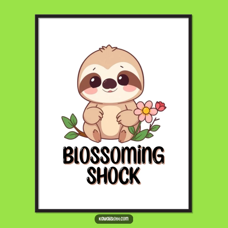 Funny Sloth Surprise Digital Art: Flower Discovery, Perfect Humorous Gift