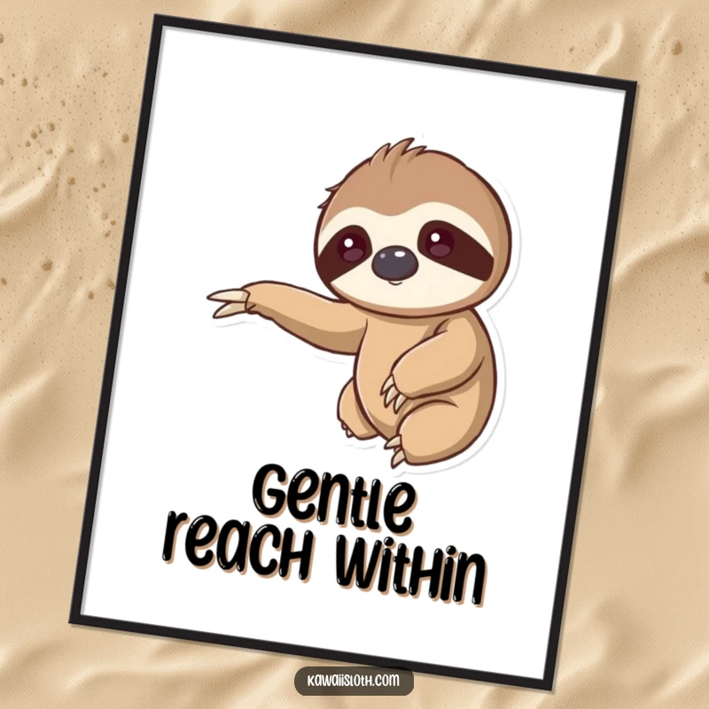 Kawaii sloth digital art print, reaching out arm, gentle hug, printable wall decor, cute animal art, adorable gift.