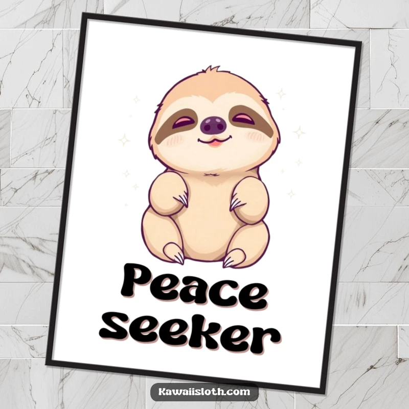 Funny sloth digital art, sloth reaching languidly for a peaceful aura, humorous printable decor, perfect funny gift.