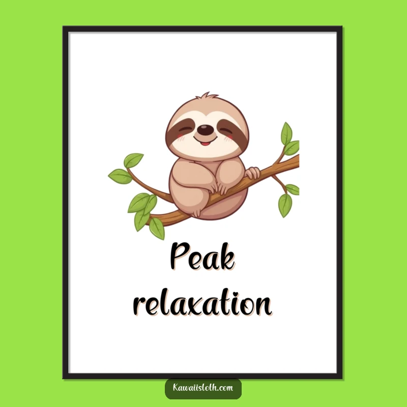 Funny Relaxed Sloth Digital Art Print - Instant Calm Wall Decor