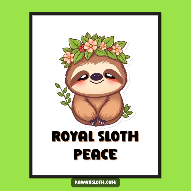 Funny Sloth Crown Digital Art Print: Instant Hilarious Decor for Nature Lovers, Peaceful Reign