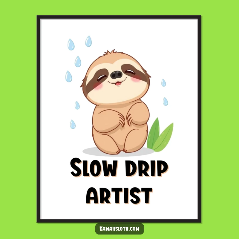Funny Sloth Digital Art: Raindrop Joy, Instant Whimsical Decor Download