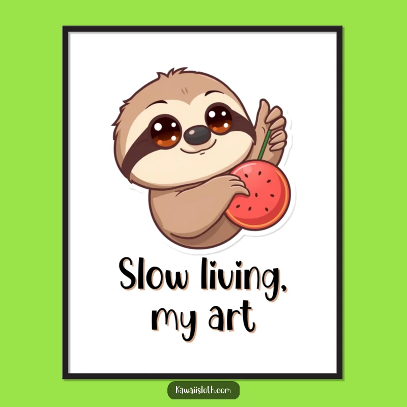 Funny Sloth Fruit Digital Art: Instant Download of Slow-Living Art