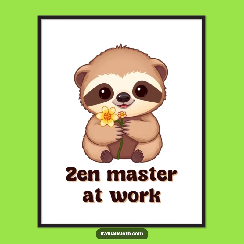 Funny Sloth Flower Digital Art: Instant Funny Decor for Your Walls