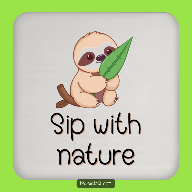 Funny Gentle Sloth Drink Coaster with Leaf - Protect Surfaces Naturally