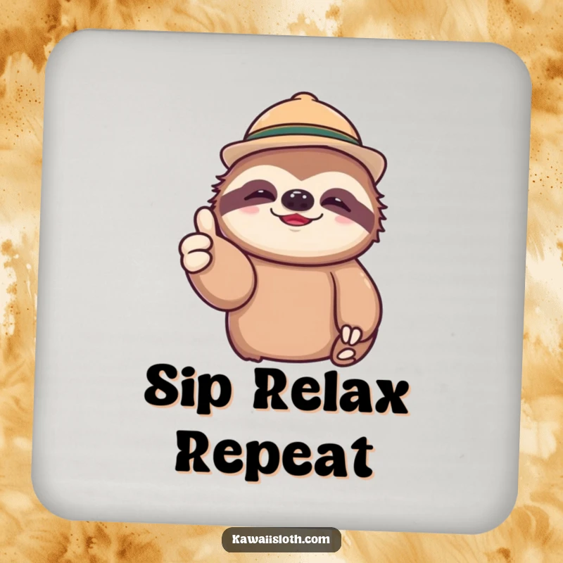 Funny drink coasters featuring a lazy sloth in a hat giving a thumbs up, protecting surfaces with humorous flair.