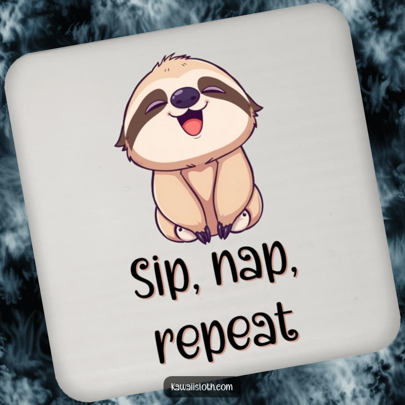 Funny drink coaster showcasing a sloth playfully yawning with a subtle smile, adding calm to any surface.
