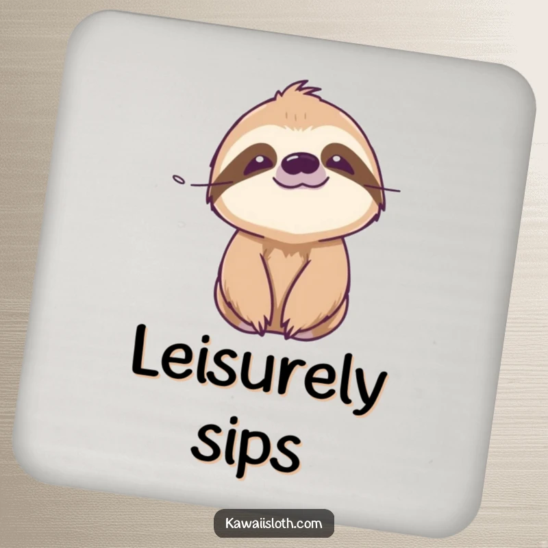 Funny serene sloth drink coaster featuring a sloth with a peaceful expression enjoying a gentle breeze, protecting furniture peacefully.