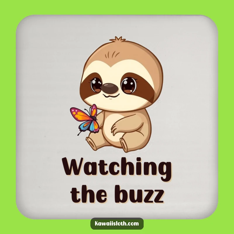 Funny Sloth Butterfly Watcher Coasters: Protect Surfaces with Curious Charm!