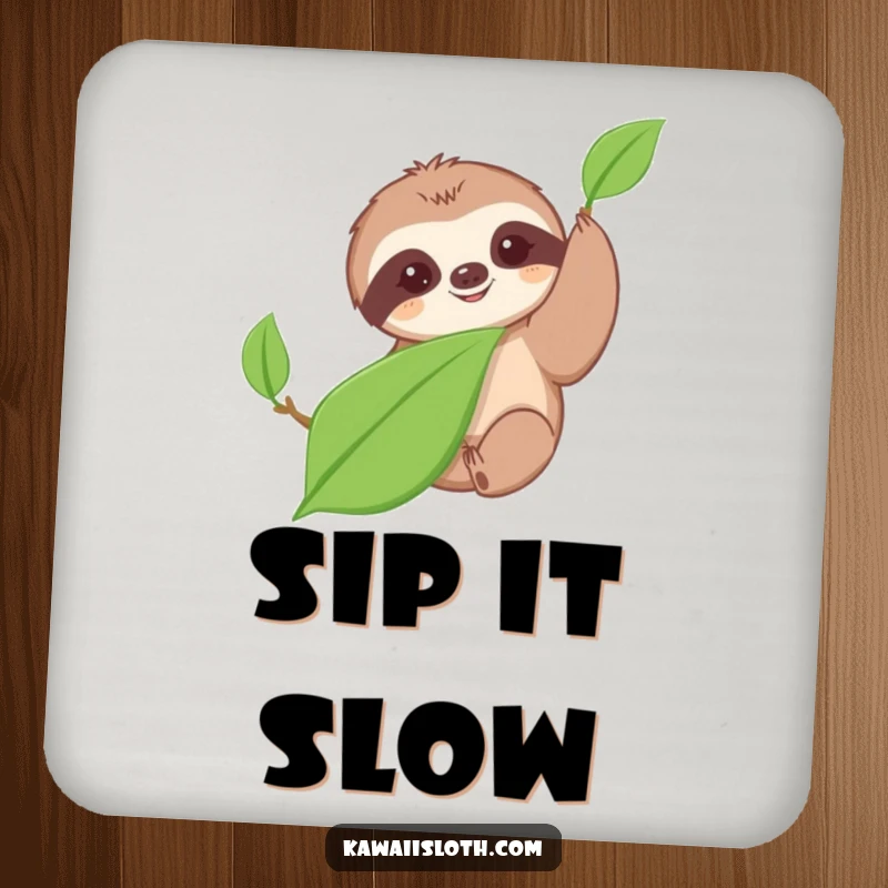 Funny drink coasters featuring a cute sloth slowly reaching for a leaf, adding humorous protection for surfaces.
