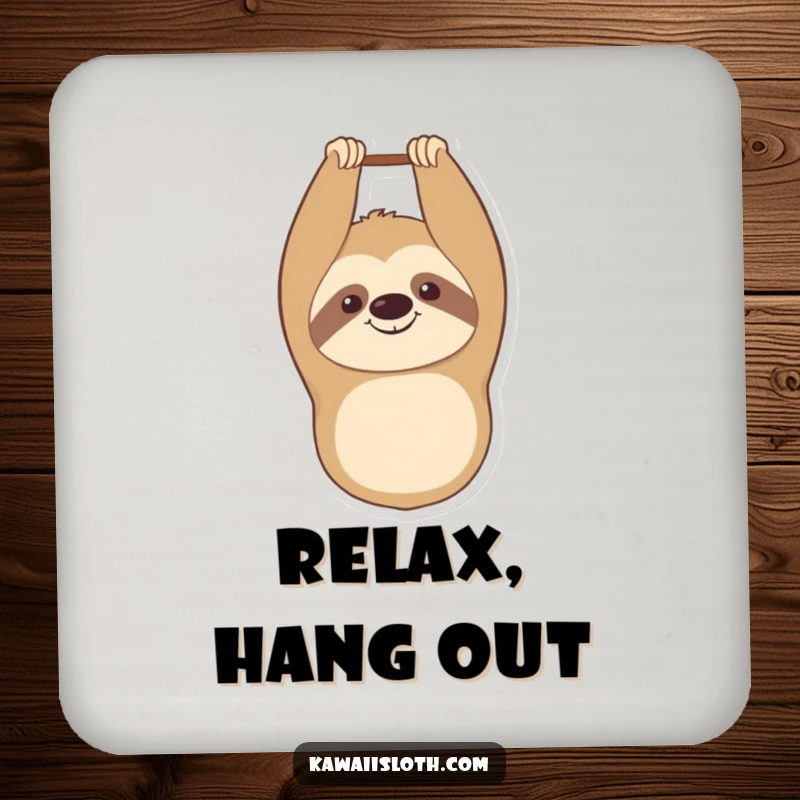 Funny drink coasters featuring a smiling sloth hanging upside down with a contented expression, adding humorous protection.