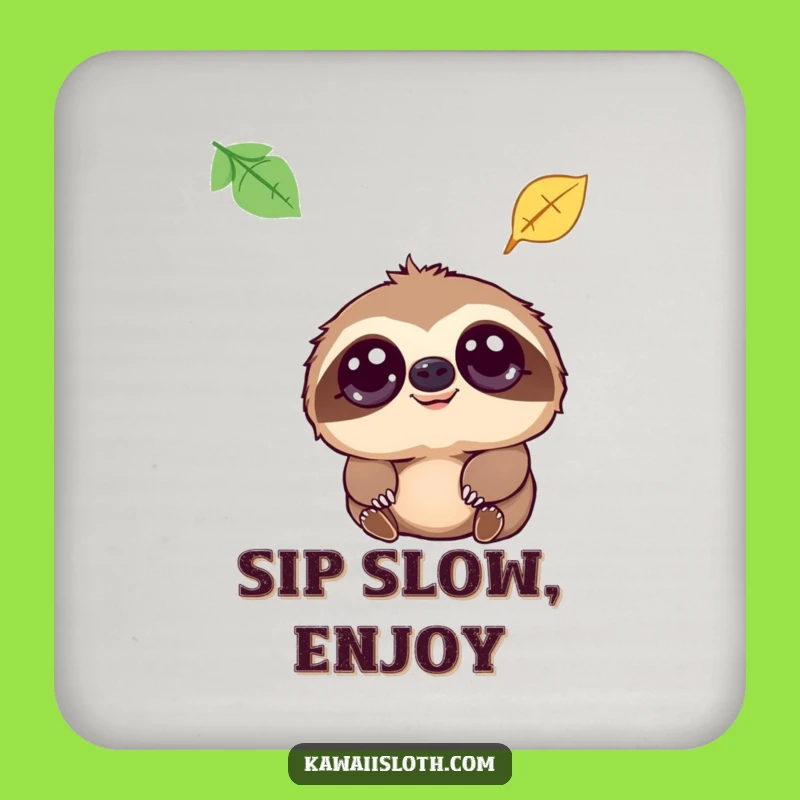 Funny Sloth Gentle Eyes Leaf Fall Drink Coaster, Humorous Gift for Table Protection