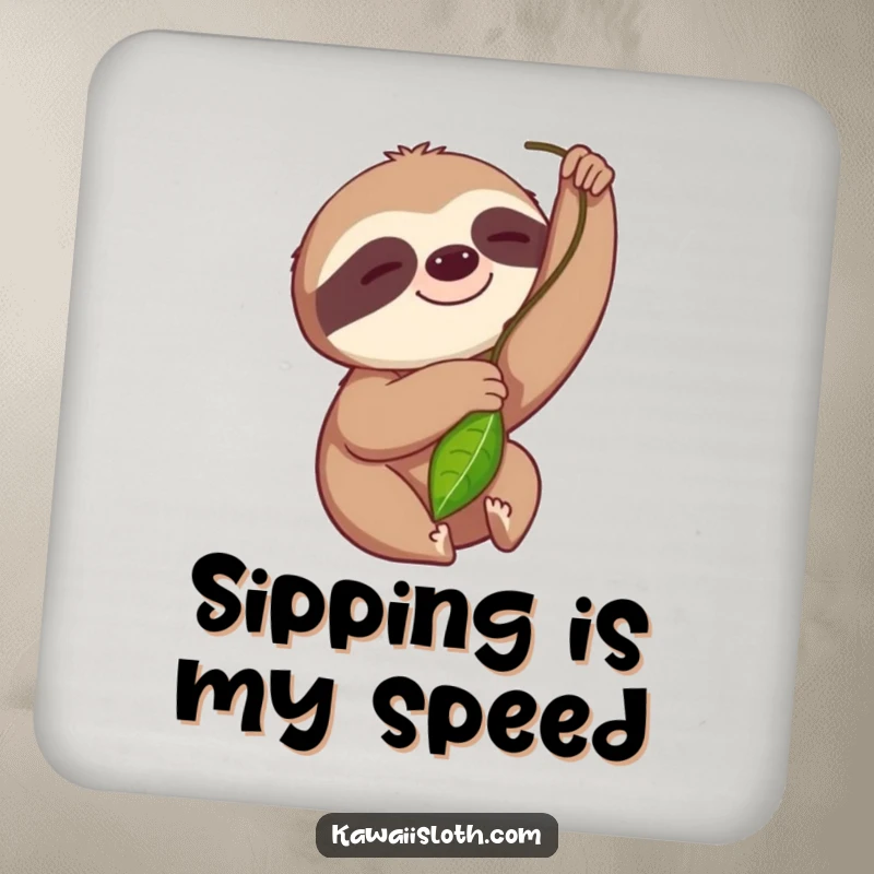 Funny drink coasters featuring a smiling sloth reaching for a leaf, protecting surfaces with a humorous and slow-paced design.