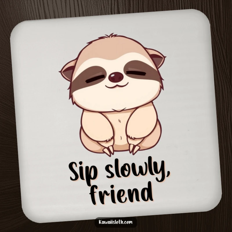 Funny drink coaster featuring a sleepy sloth giving a slow, gentle nod, adding humor and peaceful protection.