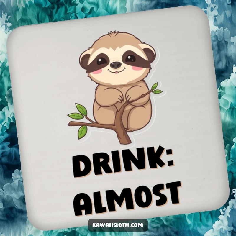 Funny drink coaster featuring a sloth comically stuck on a branch, adding humor to your table.