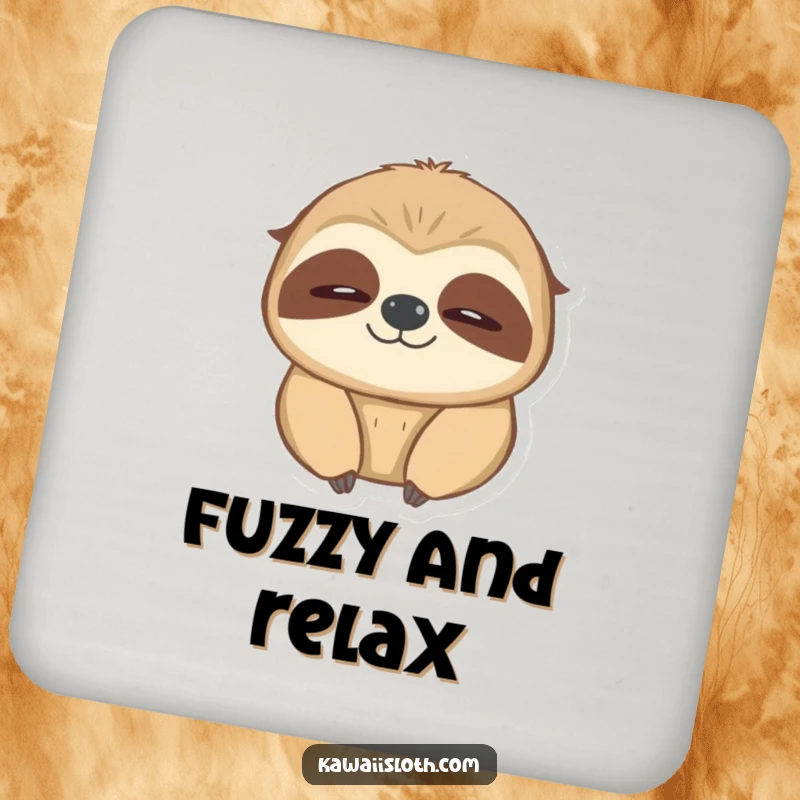 Funny blinking sloth drink coaster, showing a sloth slowly blinking with a warm glow, protecting surfaces with comfort.